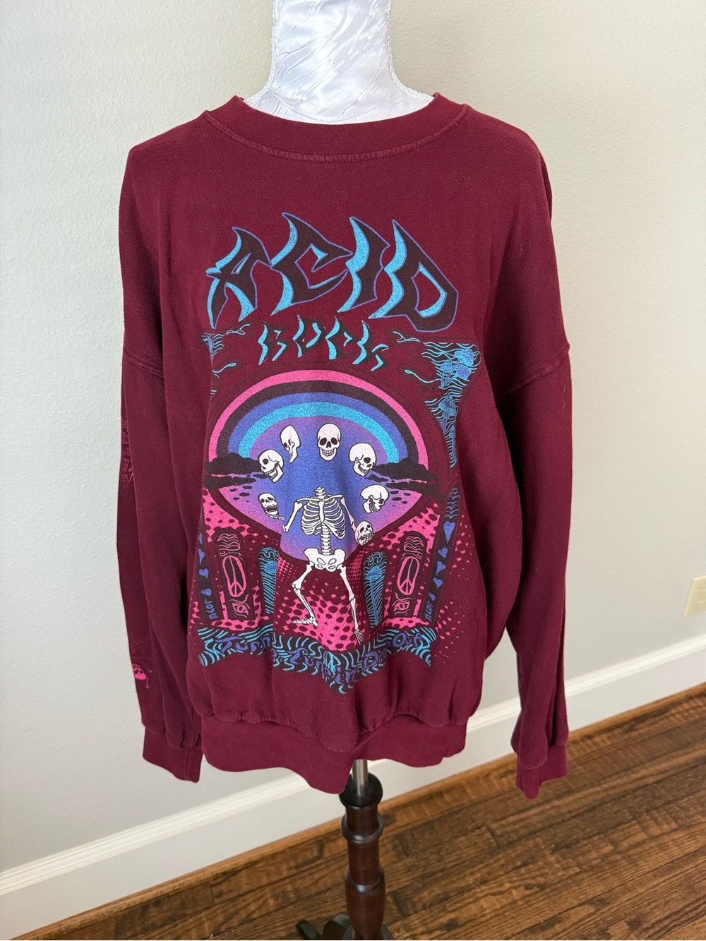 Project Social T Maroon Graphic Skeleton Crew Sweatshirt
